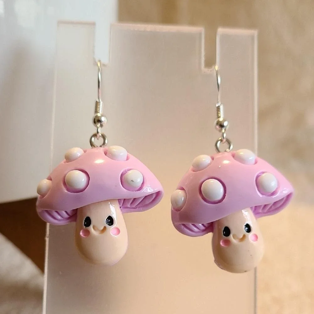 Handcrafted‎ Lavender Mushroom Dangle Drop Earrings NEW Playful Ladies/Girls